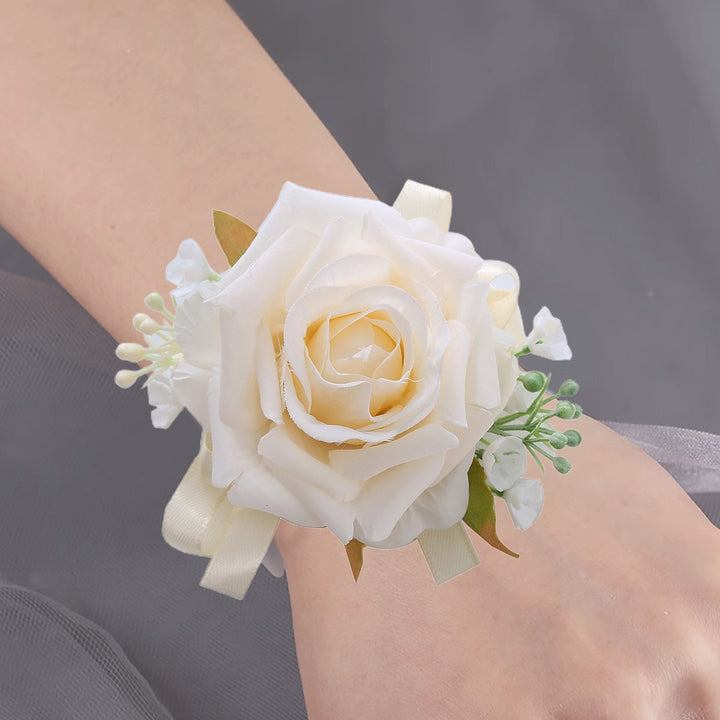 Green Leaf Ribbon Realistic Wrist Flower Bride Bridesmaid Sisters Group Fake Rose Hand Flower Wedding Supplies Image 3