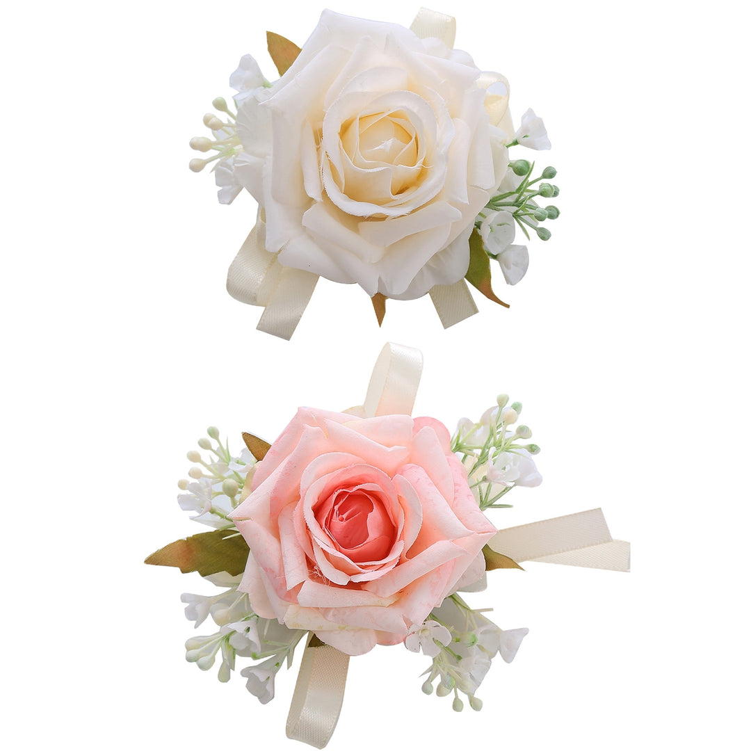 Green Leaf Ribbon Realistic Wrist Flower Bride Bridesmaid Sisters Group Fake Rose Hand Flower Wedding Supplies Image 11