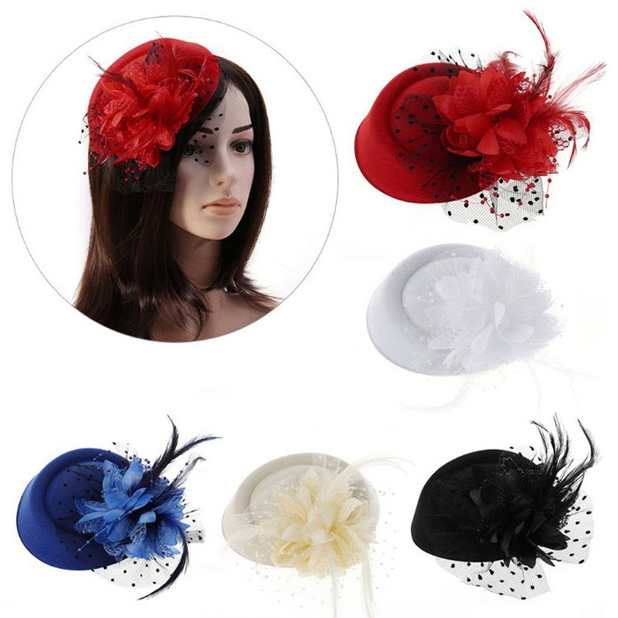 Exquisite Sweet Fascinator Hat with Hair Clip Decorative Anti-fall Faux Feather Flower Mesh Veil Hat Hair Accessories Image 1