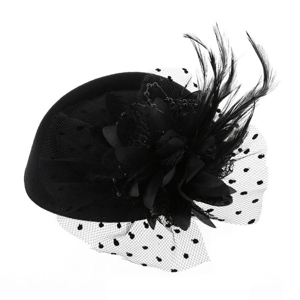 Exquisite Sweet Fascinator Hat with Hair Clip Decorative Anti-fall Faux Feather Flower Mesh Veil Hat Hair Accessories Image 2