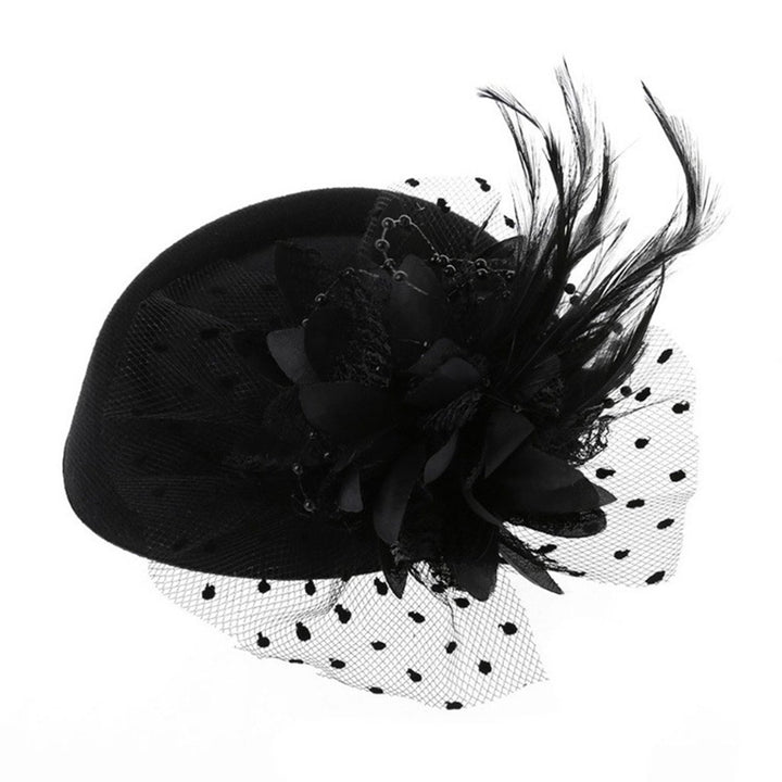 Exquisite Sweet Fascinator Hat with Hair Clip Decorative Anti-fall Faux Feather Flower Mesh Veil Hat Hair Accessories Image 1