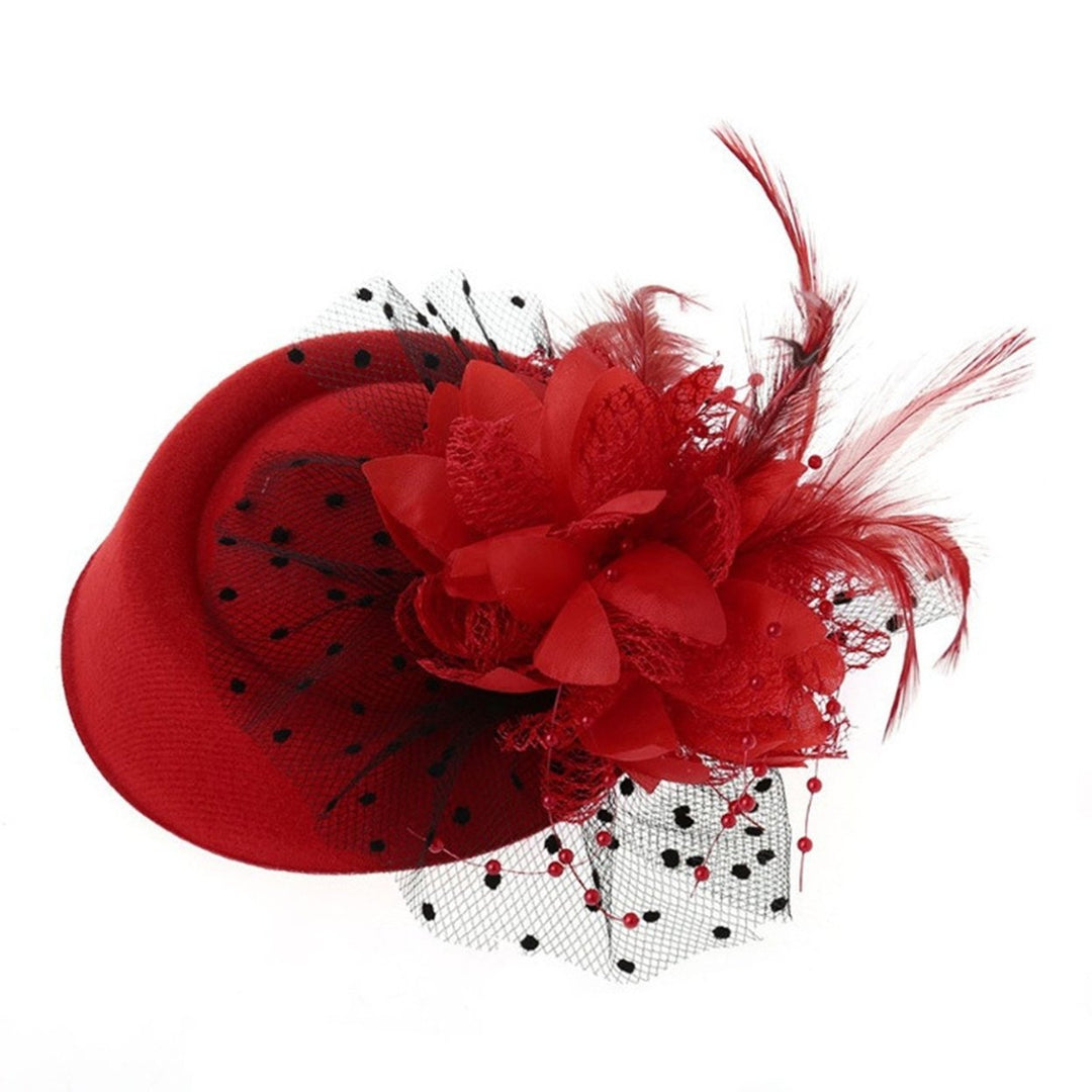 Exquisite Sweet Fascinator Hat with Hair Clip Decorative Anti-fall Faux Feather Flower Mesh Veil Hat Hair Accessories Image 4