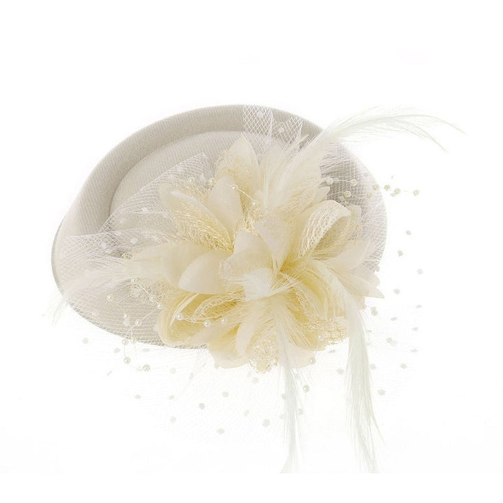 Exquisite Sweet Fascinator Hat with Hair Clip Decorative Anti-fall Faux Feather Flower Mesh Veil Hat Hair Accessories Image 8