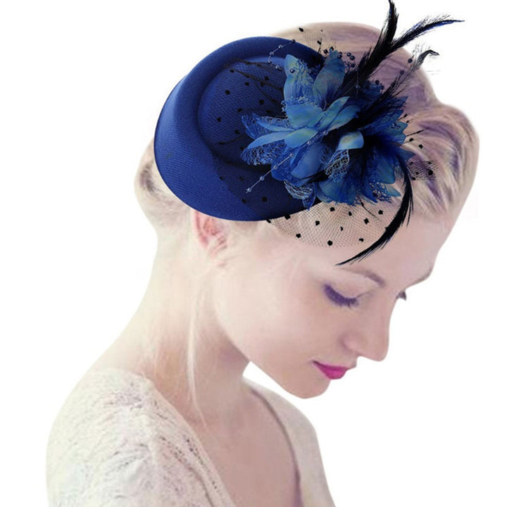 Exquisite Sweet Fascinator Hat with Hair Clip Decorative Anti-fall Faux Feather Flower Mesh Veil Hat Hair Accessories Image 9