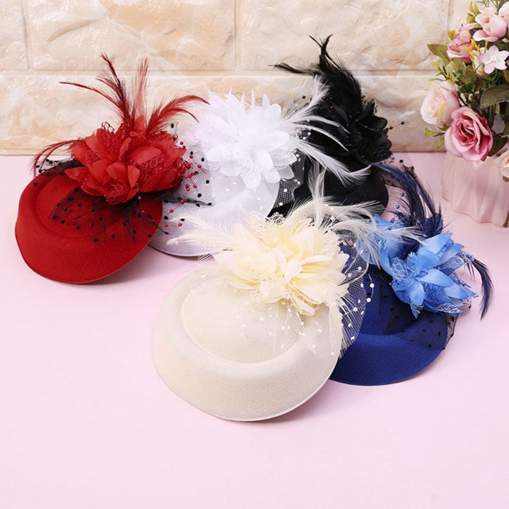 Exquisite Sweet Fascinator Hat with Hair Clip Decorative Anti-fall Faux Feather Flower Mesh Veil Hat Hair Accessories Image 10