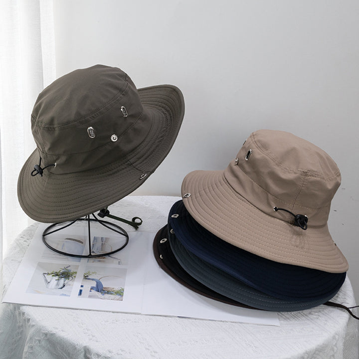 Sunhat Solid Color Sunshade Windproof Fixed Strap Flat Top Wide Brim Anti-UV Breathable Unisex Adjustable Hiking Fishing Image 1