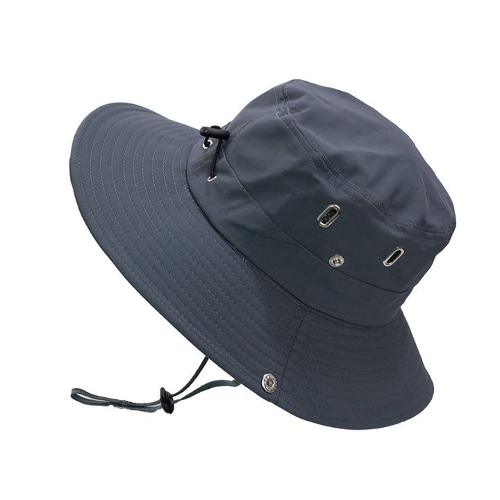 Sunhat Solid Color Sunshade Windproof Fixed Strap Flat Top Wide Brim Anti-UV Breathable Unisex Adjustable Hiking Fishing Image 3