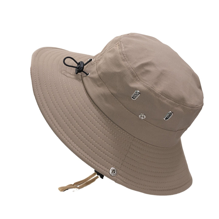 Sunhat Solid Color Sunshade Windproof Fixed Strap Flat Top Wide Brim Anti-UV Breathable Unisex Adjustable Hiking Fishing Image 4