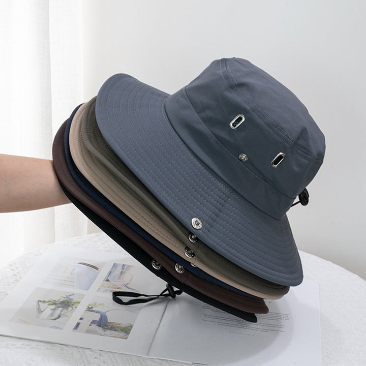 Sunhat Solid Color Sunshade Windproof Fixed Strap Flat Top Wide Brim Anti-UV Breathable Unisex Adjustable Hiking Fishing Image 8