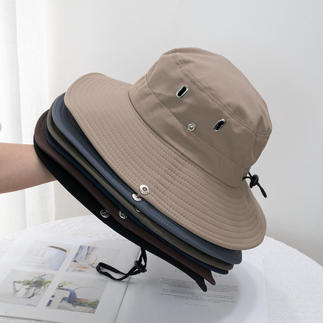 Sunhat Solid Color Sunshade Windproof Fixed Strap Flat Top Wide Brim Anti-UV Breathable Unisex Adjustable Hiking Fishing Image 12