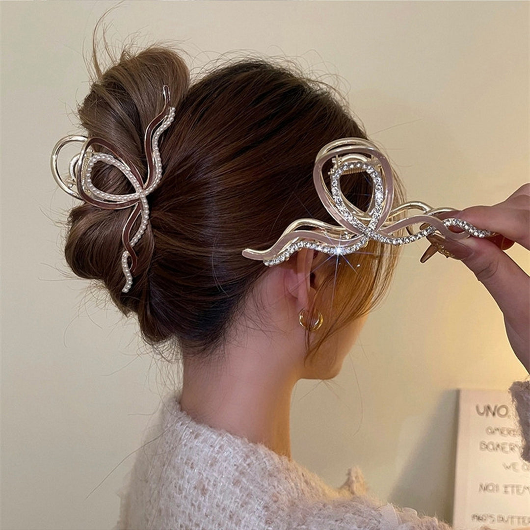 Women Hair Claw Wave Shape Strong Grip Non-slip Stable Hollow Out Hair Decoration Rhinestone Faux Pearl Lady Hair Image 6