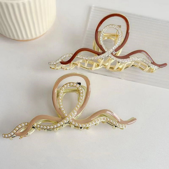 Women Hair Claw Wave Shape Strong Grip Non-slip Stable Hollow Out Hair Decoration Rhinestone Faux Pearl Lady Hair Image 12