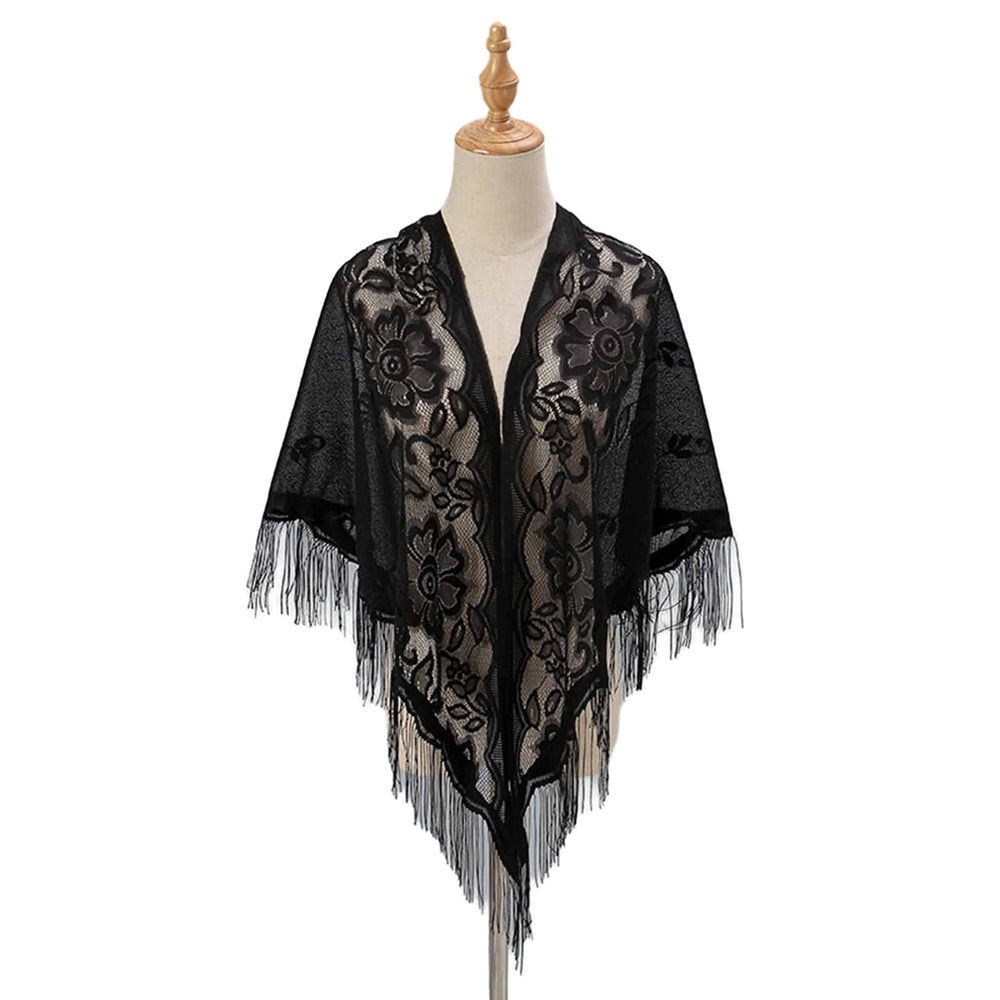 Women Party Shawl Flower Embroidery Hollow Out Tassel See-through Clothes Matching Cardigan Lightweight Summer Prom Image 2