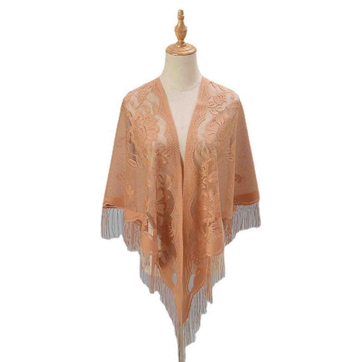 Women Party Shawl Flower Embroidery Hollow Out Tassel See-through Clothes Matching Cardigan Lightweight Summer Prom Image 1