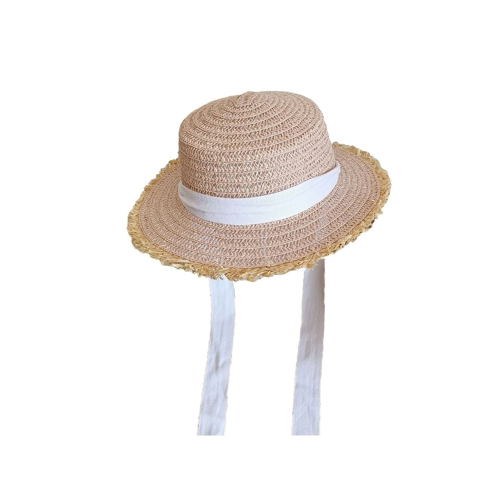 Women Sunhat Large Brim Sun Protection Windproof Decorative Contrast Color Anti-UV Manual Braided Image 2