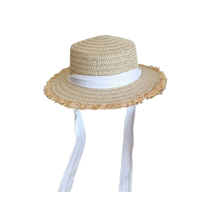 Women Sunhat Large Brim Sun Protection Windproof Decorative Contrast Color Anti-UV Manual Braided Image 3