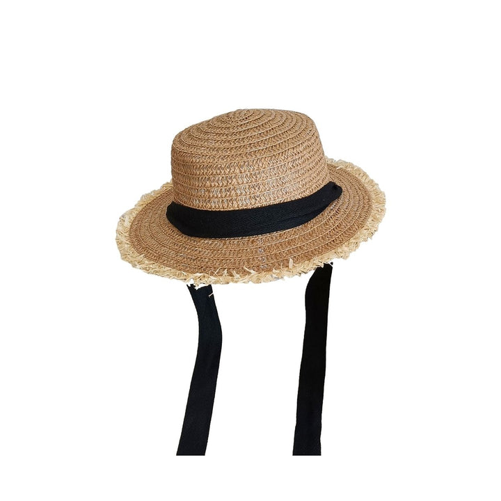 Women Sunhat Large Brim Sun Protection Windproof Decorative Contrast Color Anti-UV Manual Braided Image 4