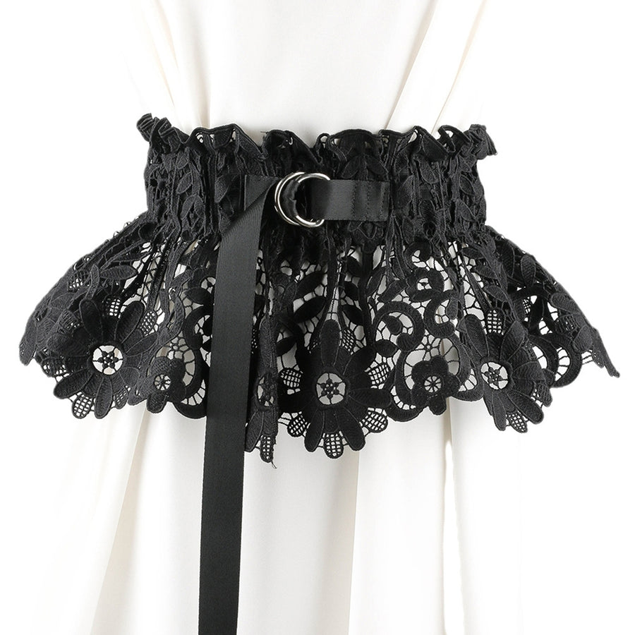 Women Lace Girdle Strap Elastic Adjustable Tie-up Solid Color Decorative Bow-knot Wide Wedding Party Lace Belt Clothing Image 1