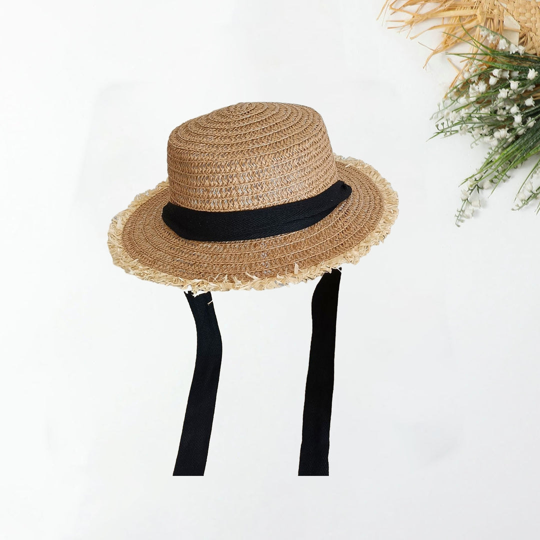 Women Sunhat Large Brim Sun Protection Windproof Decorative Contrast Color Anti-UV Manual Braided Image 11