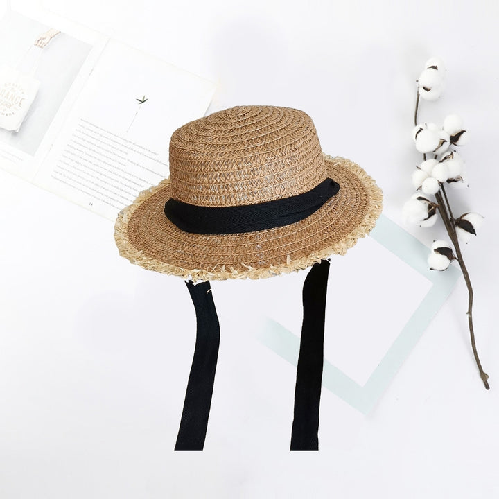 Women Sunhat Large Brim Sun Protection Windproof Decorative Contrast Color Anti-UV Manual Braided Image 12