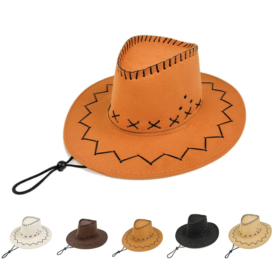 Wide Brim Solid Color Western Cowboy Hat Windproof Rope Fine Sewing Women Men Retro Jazz Hat Fashion Accessories Image 1