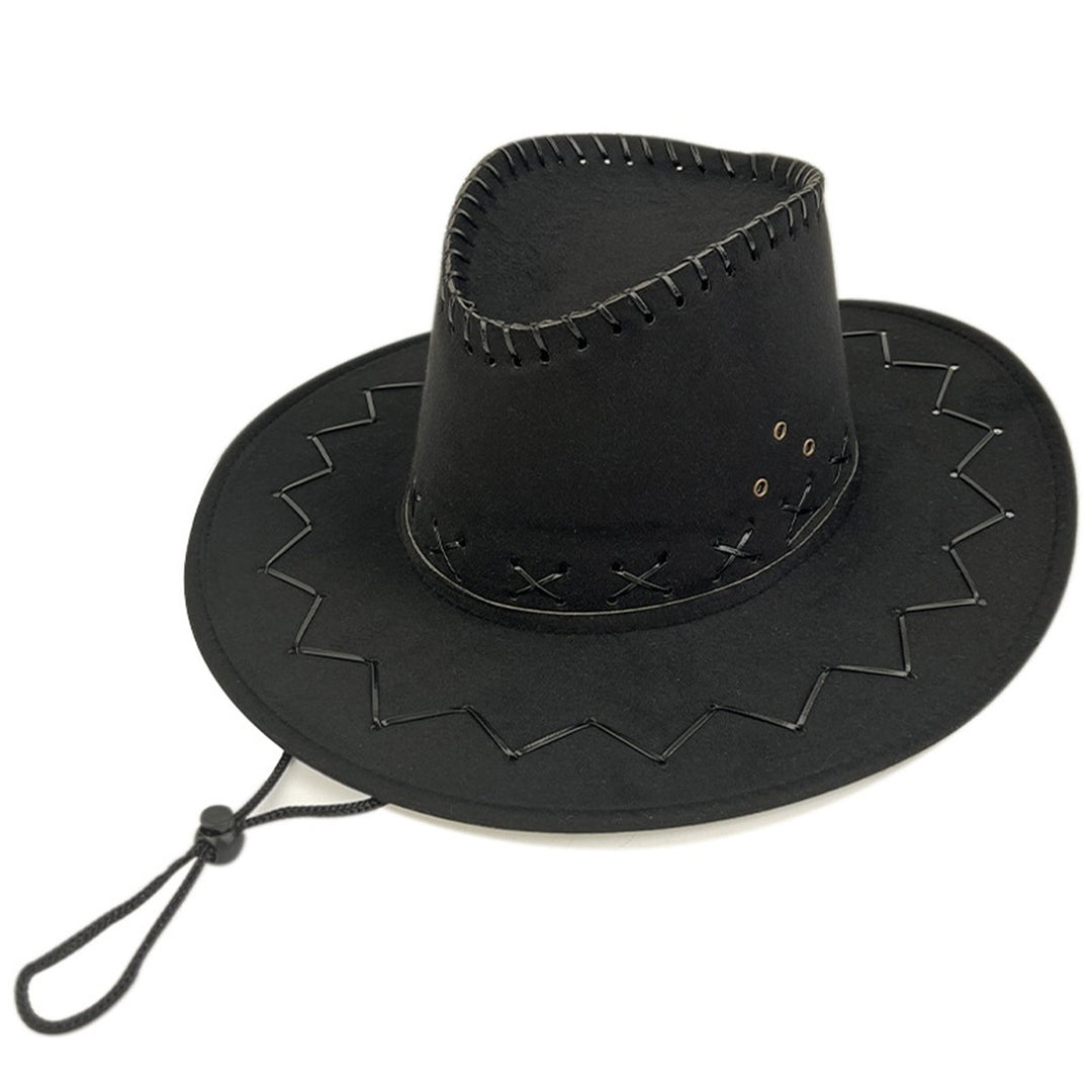 Wide Brim Solid Color Western Cowboy Hat Windproof Rope Fine Sewing Women Men Retro Jazz Hat Fashion Accessories Image 2