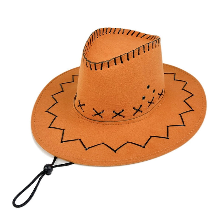 Wide Brim Solid Color Western Cowboy Hat Windproof Rope Fine Sewing Women Men Retro Jazz Hat Fashion Accessories Image 3