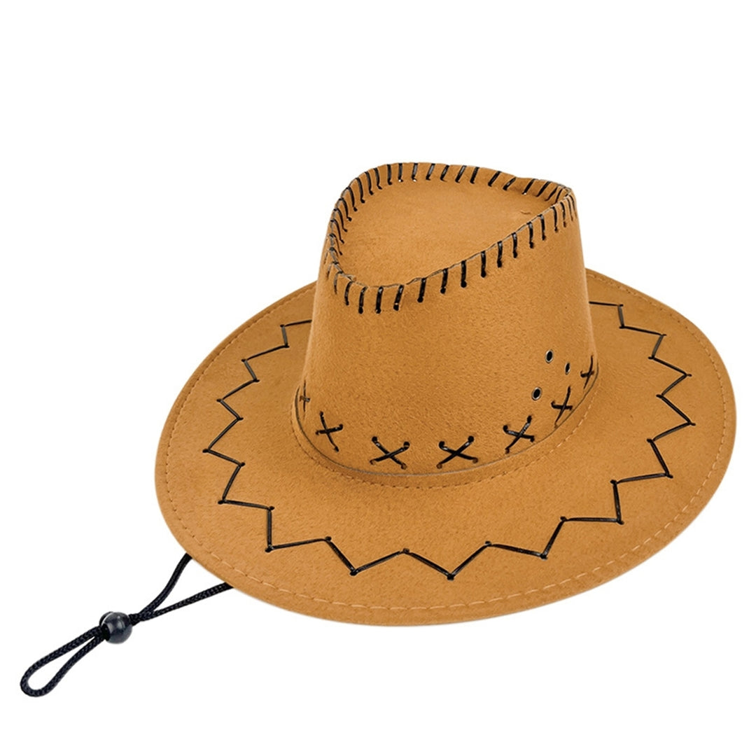 Wide Brim Solid Color Western Cowboy Hat Windproof Rope Fine Sewing Women Men Retro Jazz Hat Fashion Accessories Image 4