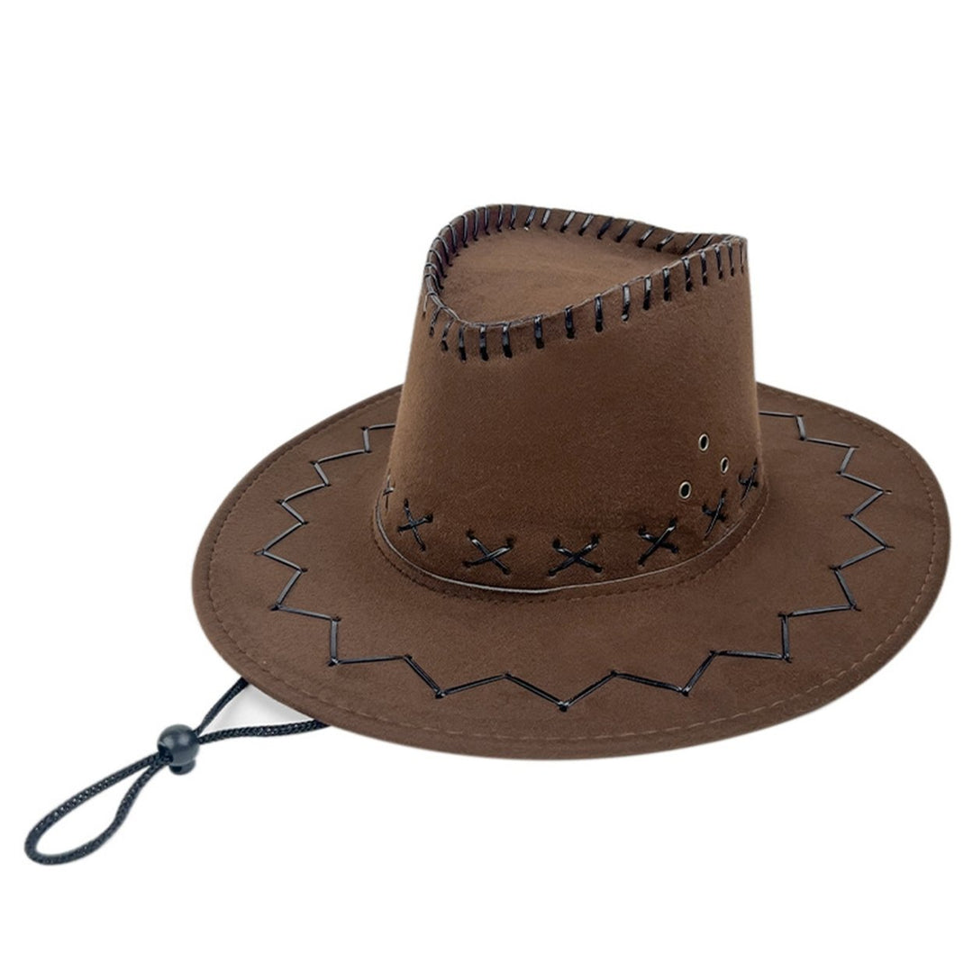 Wide Brim Solid Color Western Cowboy Hat Windproof Rope Fine Sewing Women Men Retro Jazz Hat Fashion Accessories Image 7