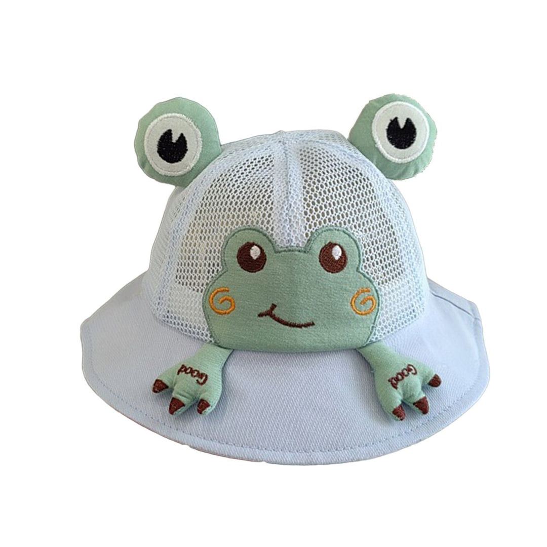 Children Summer Hat Sun Protection Cartoon Frog Decor Breathable Mesh Hollow Out Anti-UV Decorative Image 1