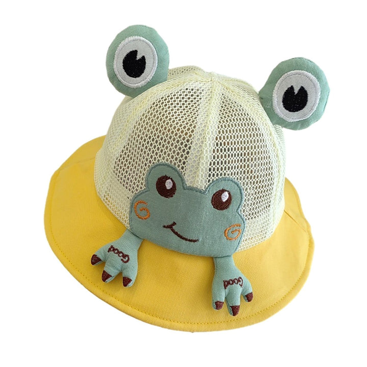 Children Summer Hat Sun Protection Cartoon Frog Decor Breathable Mesh Hollow Out Anti-UV Decorative Image 1