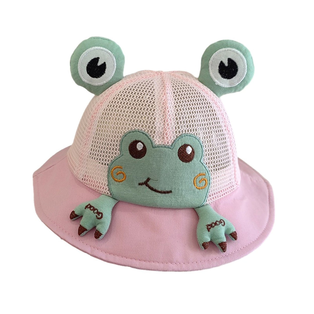 Children Summer Hat Sun Protection Cartoon Frog Decor Breathable Mesh Hollow Out Anti-UV Decorative Image 1