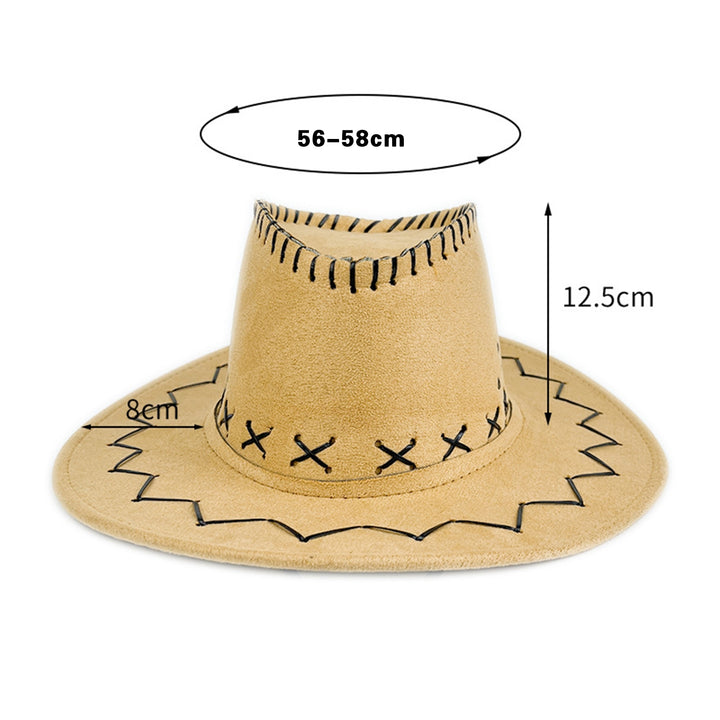 Wide Brim Solid Color Western Cowboy Hat Windproof Rope Fine Sewing Women Men Retro Jazz Hat Fashion Accessories Image 11