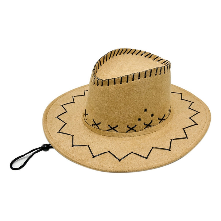 Wide Brim Solid Color Western Cowboy Hat Windproof Rope Fine Sewing Women Men Retro Jazz Hat Fashion Accessories Image 12