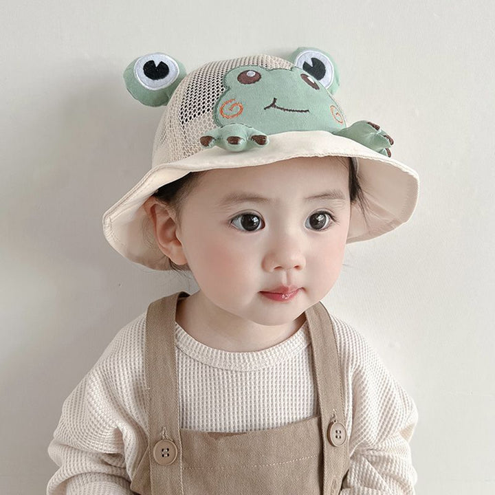 Children Summer Hat Sun Protection Cartoon Frog Decor Breathable Mesh Hollow Out Anti-UV Decorative Image 6