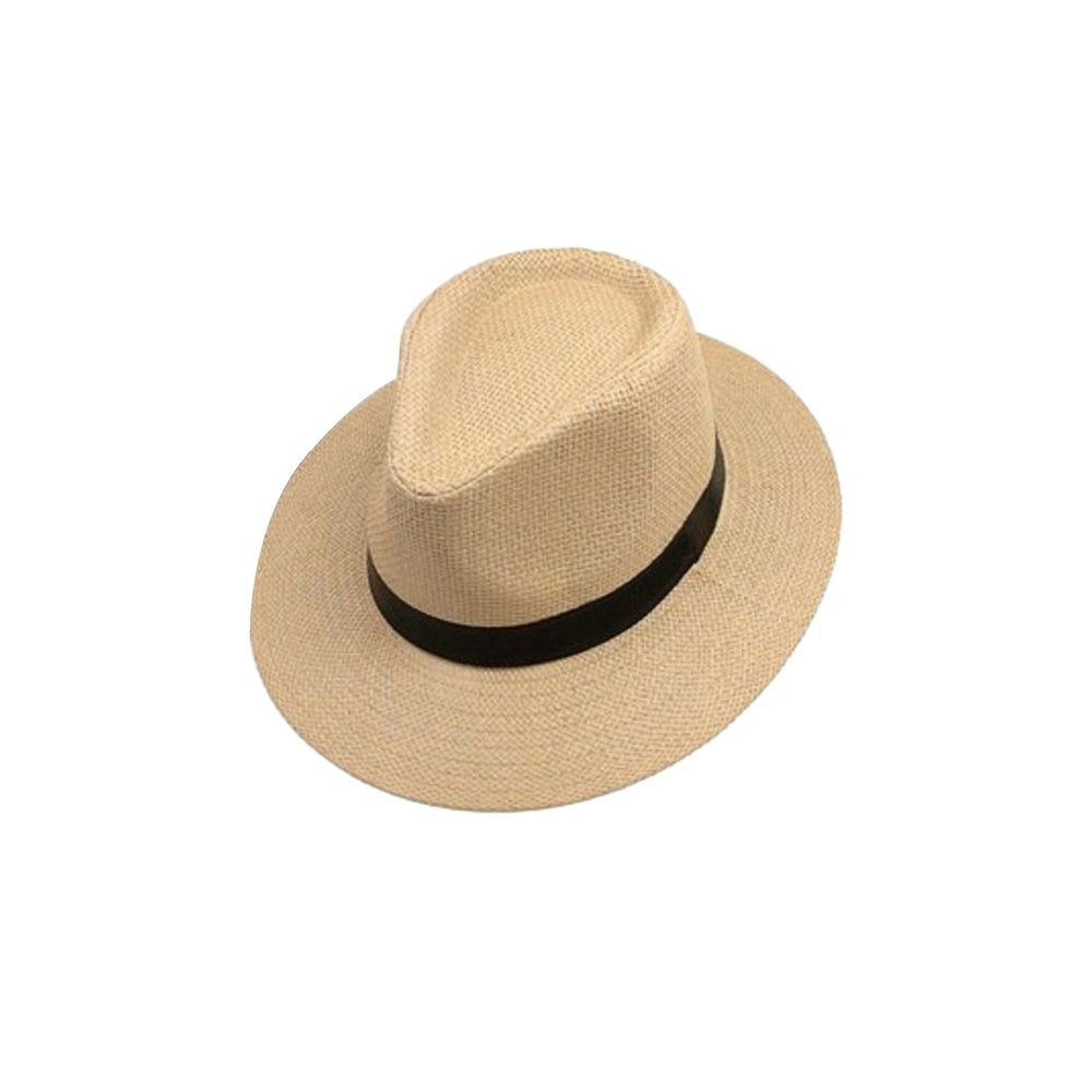 Band Decor Flat Dome Straw Hat Folding Thin Non-stuffy Anti-UV Men Big Brim Sunscreen Jazz Hat Fashion Accessories Image 2