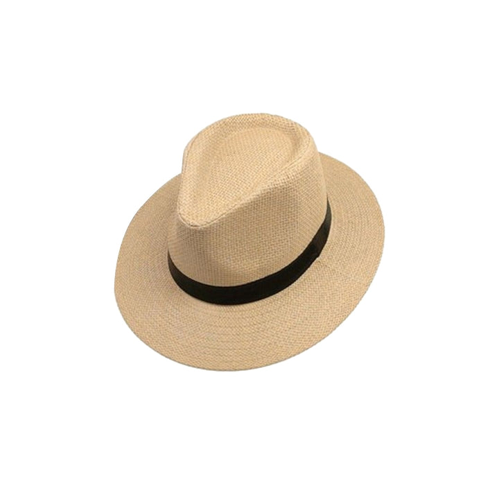 Band Decor Flat Dome Straw Hat Folding Thin Non-stuffy Anti-UV Men Big Brim Sunscreen Jazz Hat Fashion Accessories Image 2