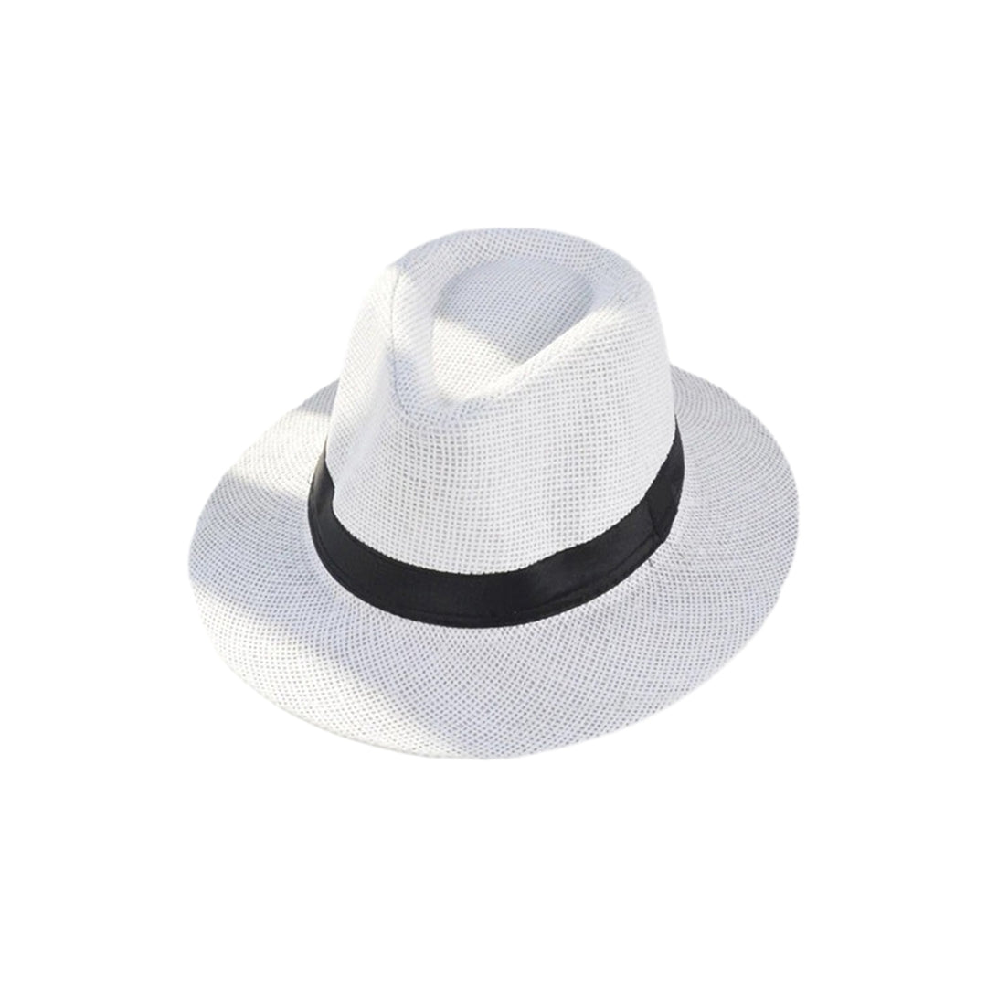 Band Decor Flat Dome Straw Hat Folding Thin Non-stuffy Anti-UV Men Big Brim Sunscreen Jazz Hat Fashion Accessories Image 4