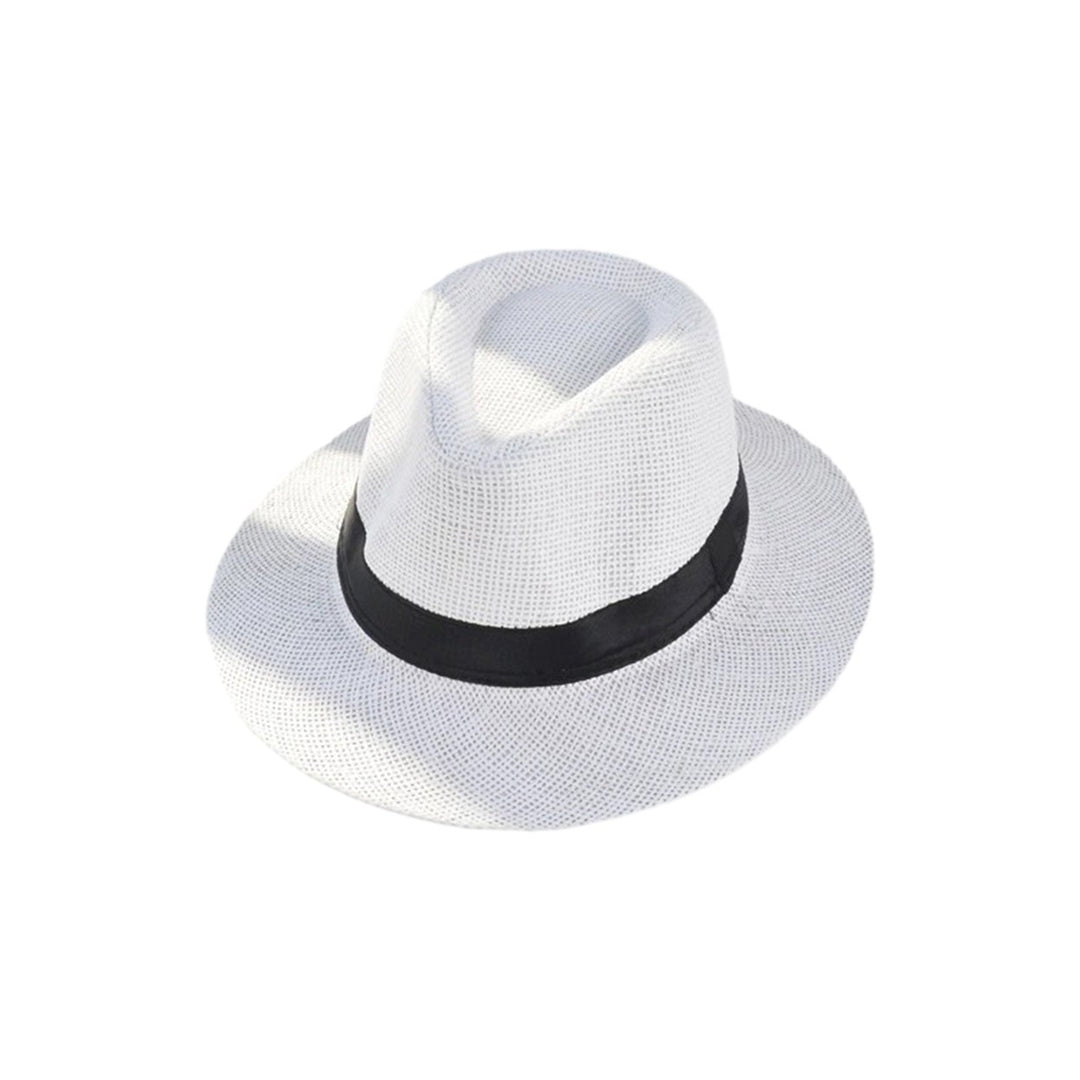 Band Decor Flat Dome Straw Hat Folding Thin Non-stuffy Anti-UV Men Big Brim Sunscreen Jazz Hat Fashion Accessories Image 1