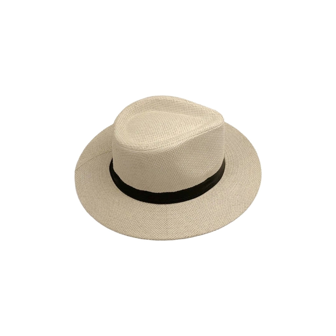 Band Decor Flat Dome Straw Hat Folding Thin Non-stuffy Anti-UV Men Big Brim Sunscreen Jazz Hat Fashion Accessories Image 6