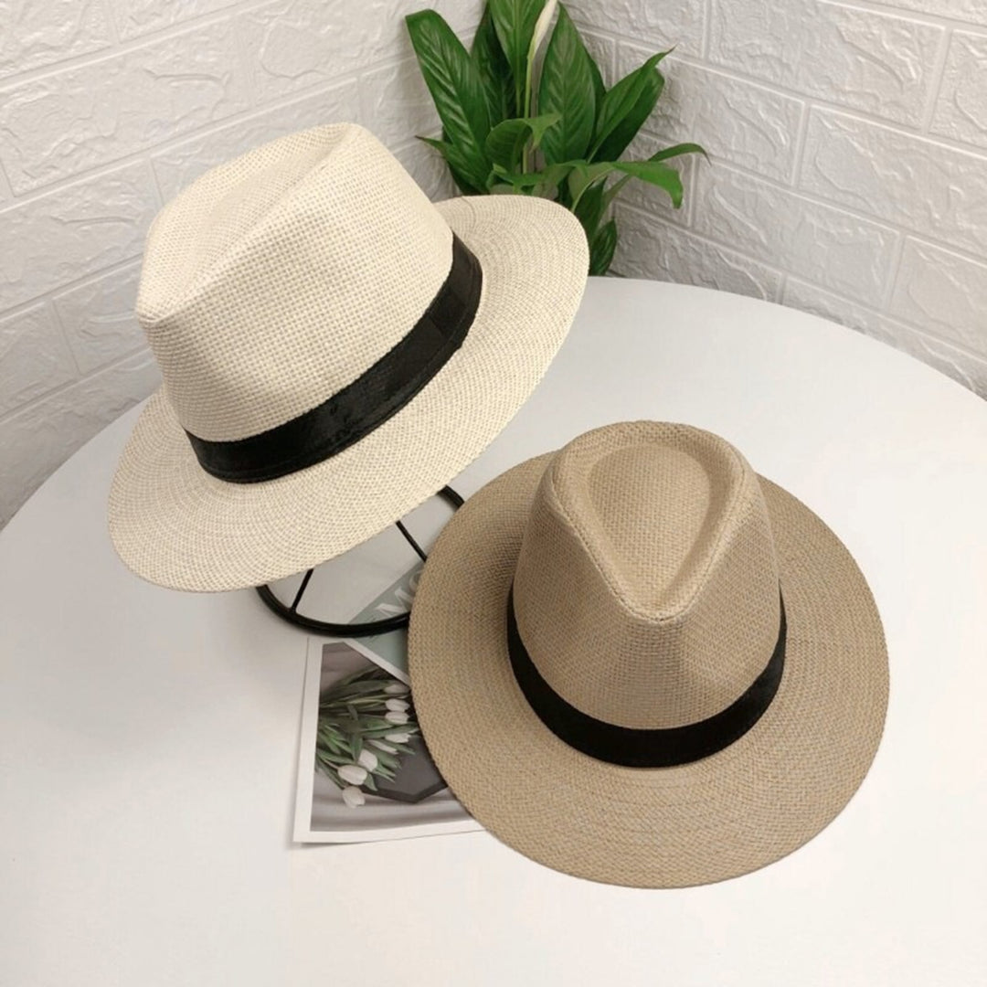 Band Decor Flat Dome Straw Hat Folding Thin Non-stuffy Anti-UV Men Big Brim Sunscreen Jazz Hat Fashion Accessories Image 7