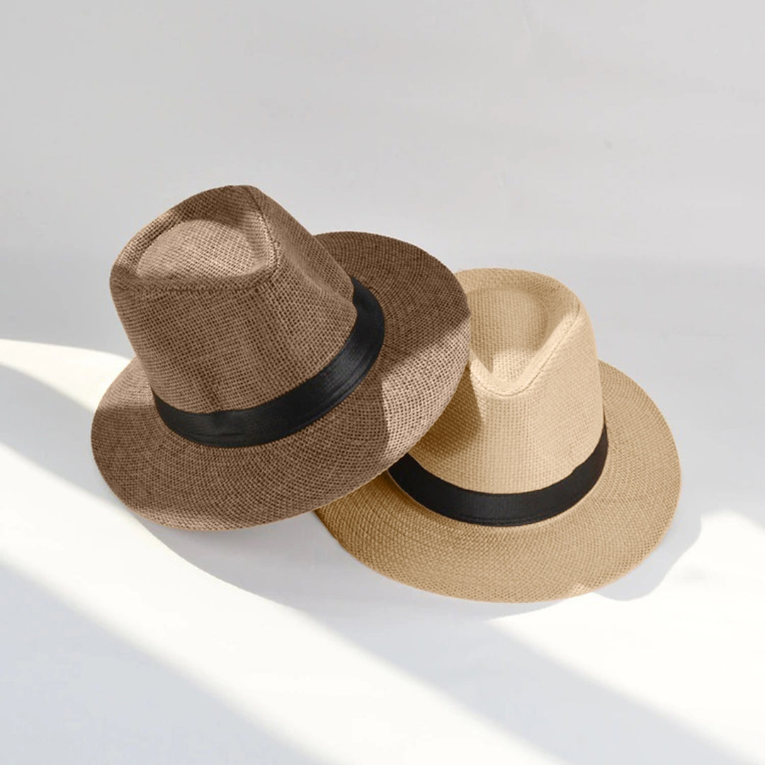 Band Decor Flat Dome Straw Hat Folding Thin Non-stuffy Anti-UV Men Big Brim Sunscreen Jazz Hat Fashion Accessories Image 8