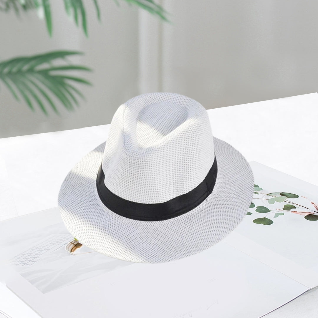 Band Decor Flat Dome Straw Hat Folding Thin Non-stuffy Anti-UV Men Big Brim Sunscreen Jazz Hat Fashion Accessories Image 9