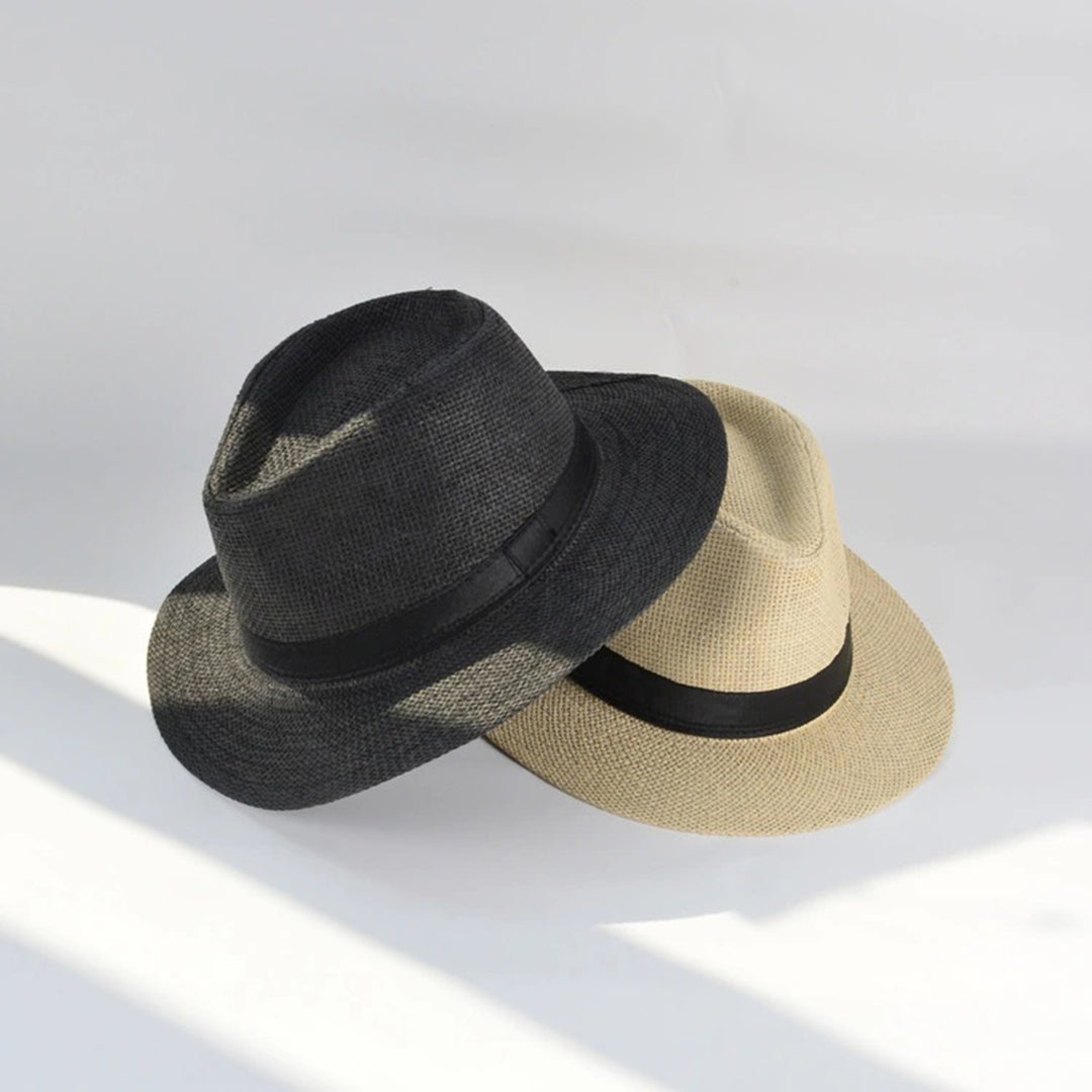 Band Decor Flat Dome Straw Hat Folding Thin Non-stuffy Anti-UV Men Big Brim Sunscreen Jazz Hat Fashion Accessories Image 11