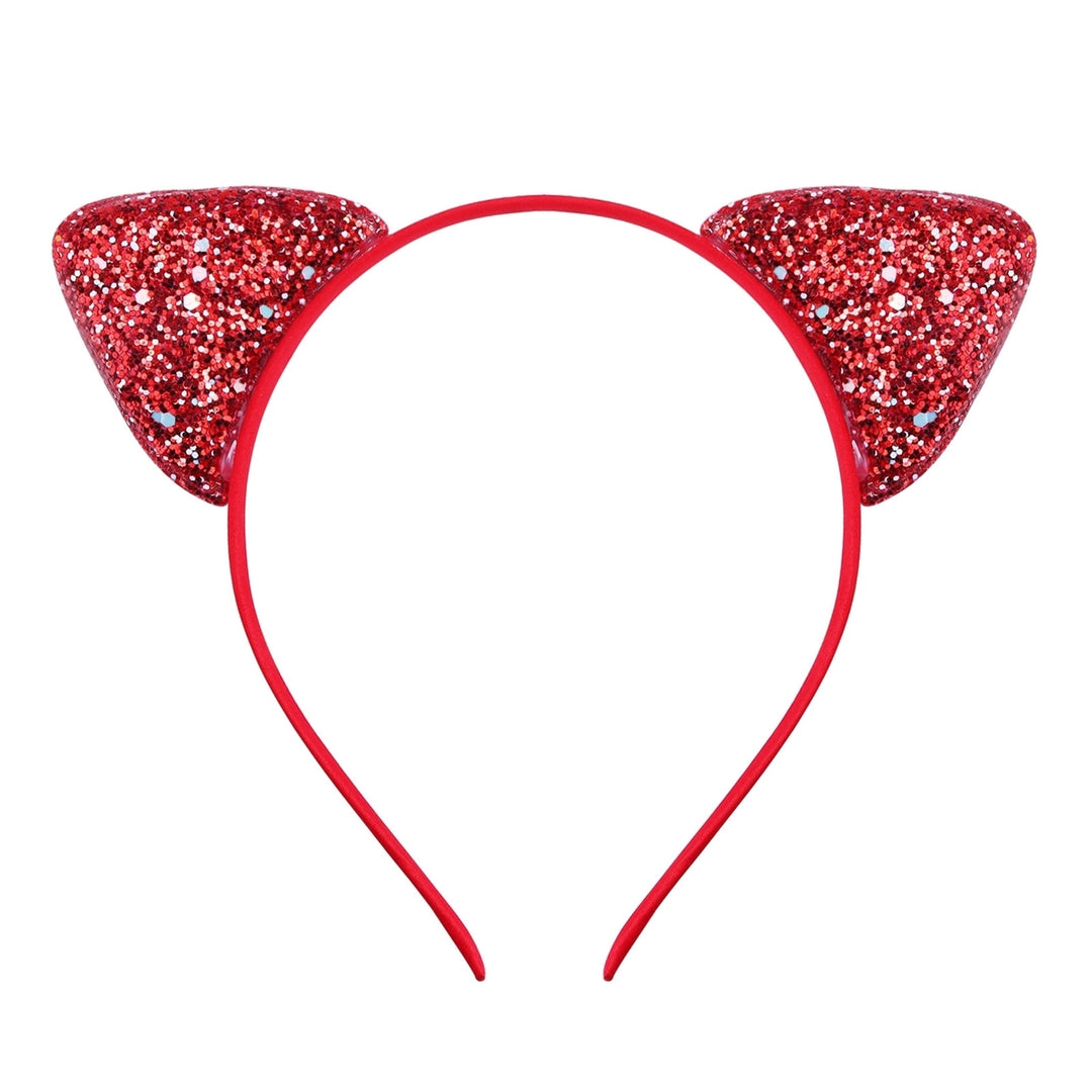 Girls Headband Glitter Sequins Non-slip Slim Flexible Heavy Duty Hairstyle Decoration Candy Color Cartoon Cat Ear Image 3