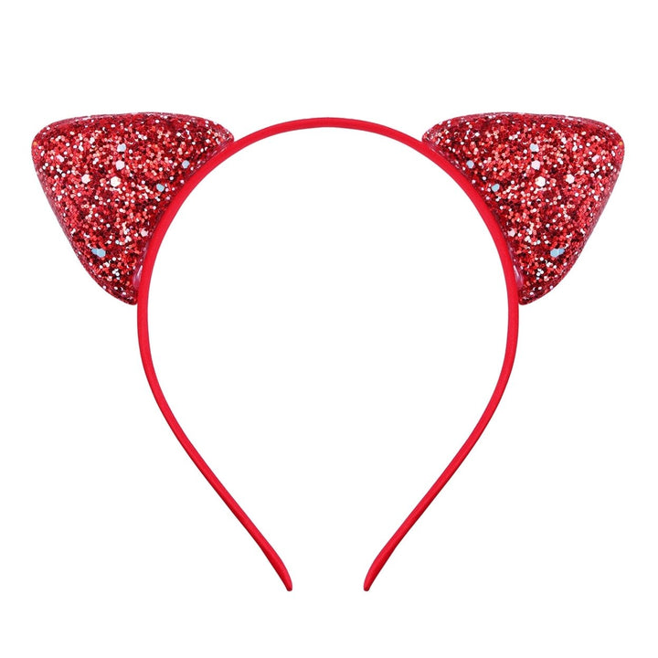 Girls Headband Glitter Sequins Non-slip Slim Flexible Heavy Duty Hairstyle Decoration Candy Color Cartoon Cat Ear Image 3