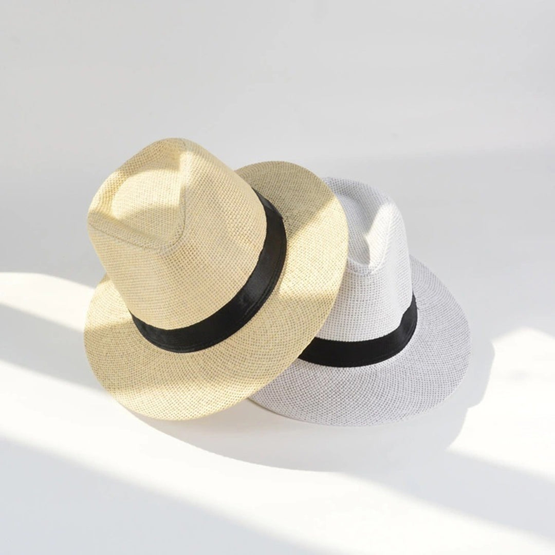 Band Decor Flat Dome Straw Hat Folding Thin Non-stuffy Anti-UV Men Big Brim Sunscreen Jazz Hat Fashion Accessories Image 12