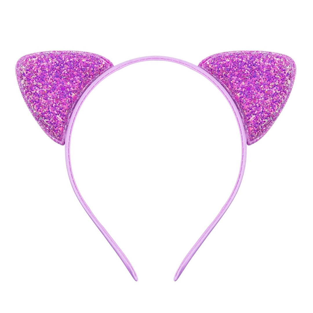 Girls Headband Glitter Sequins Non-slip Slim Flexible Heavy Duty Hairstyle Decoration Candy Color Cartoon Cat Ear Image 4