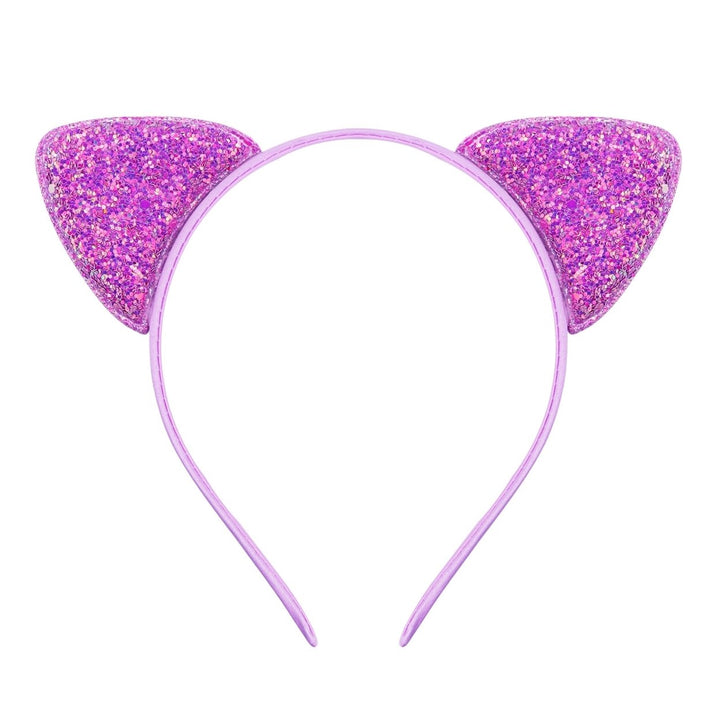 Girls Headband Glitter Sequins Non-slip Slim Flexible Heavy Duty Hairstyle Decoration Candy Color Cartoon Cat Ear Image 1