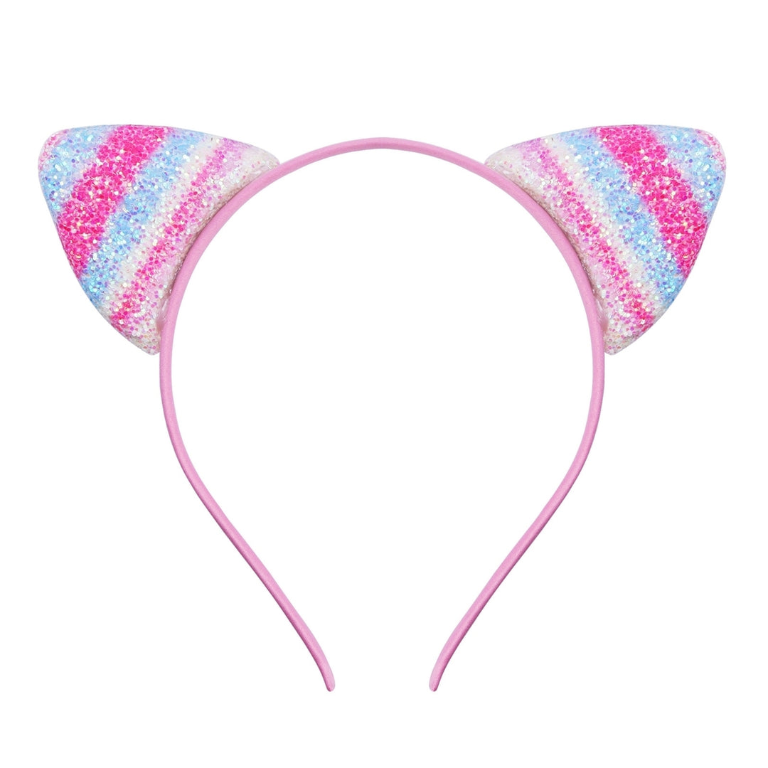 Girls Headband Glitter Sequins Non-slip Slim Flexible Heavy Duty Hairstyle Decoration Candy Color Cartoon Cat Ear Image 6
